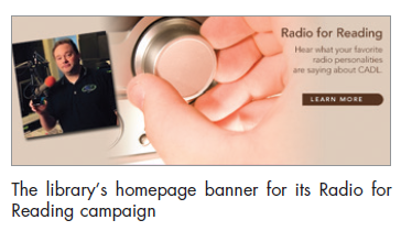 The library’s homepage banner for its Radio for Reading campaign.