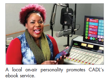 A local on-air personality promotes CADL’s ebook service.