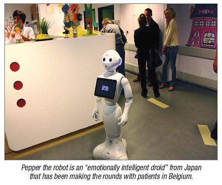 Pepper the robot is an “emotionally intelligent droid” from Japan that has been making the rounds with patients in Belgium.