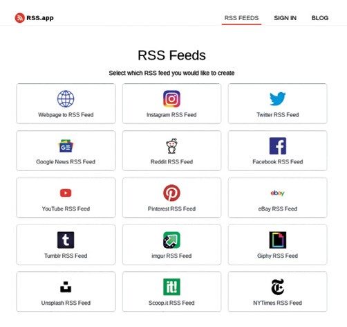 RSS.app lets you choose among many preconfigured RSS options.