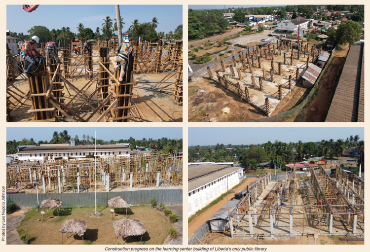 Construction progress on the learning center building of Liberias only public library