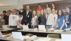 State Senator Mike Brubaker (R-Pa.) with students of Hempfield High School - click for full-size image)