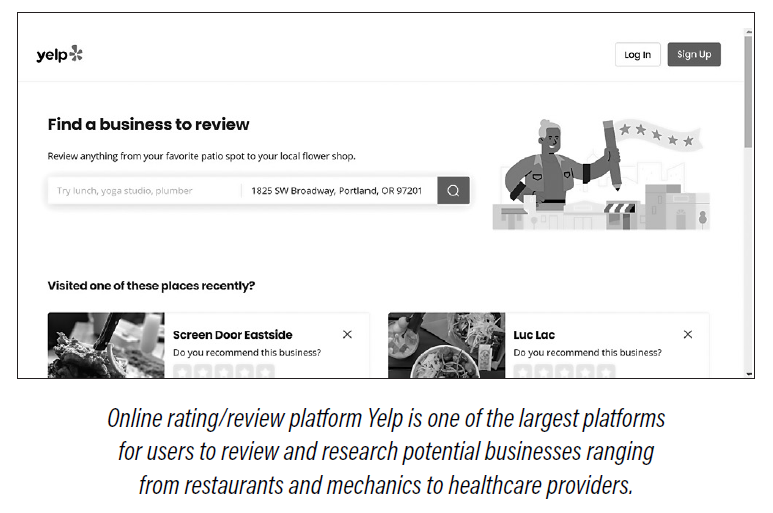 Online rating/review platform Yelp is one of the largest platforms for users to review and research potential businesses ranging from restaurants and mechanics to healthcare providers.