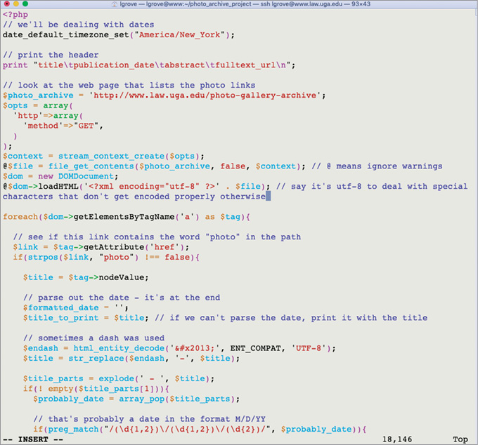 A snippet of harvesting code our programmer used to automatically pull the data and image URLs