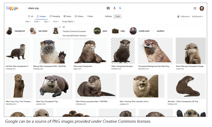 Google can be a source of PNG images provided under Creative Commons licenses.