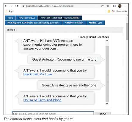 The chatbot helps users find books by genre.