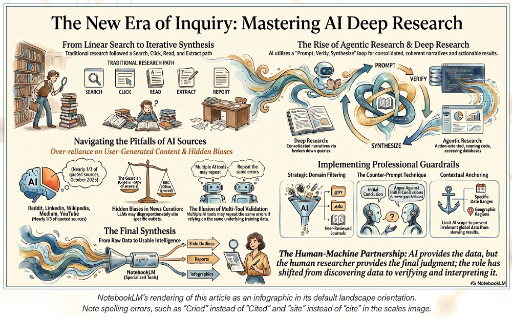 NotebookLM's rendering of this article as an infographic in its default landscape orientation. Note spelling errors, such as &ldquo;Cried&rdquo; instead of &ldquo;Cited&rdquo; and &ldquo;site&rdquo; instead of &ldquo;cite&rdquo; in the scales image.