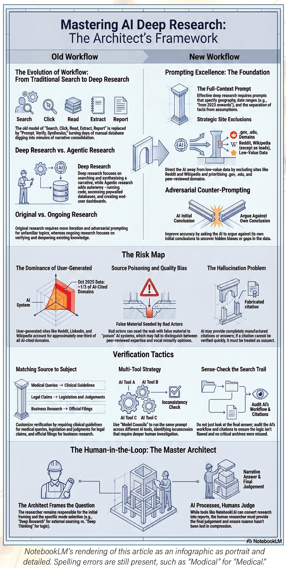 NotebookLM's rendering of this article as an infographic as portrait and detailed. Spelling errors are still present, such as &ldquo;Modical&rdquo; for &ldquo;Medical.&rdquo;