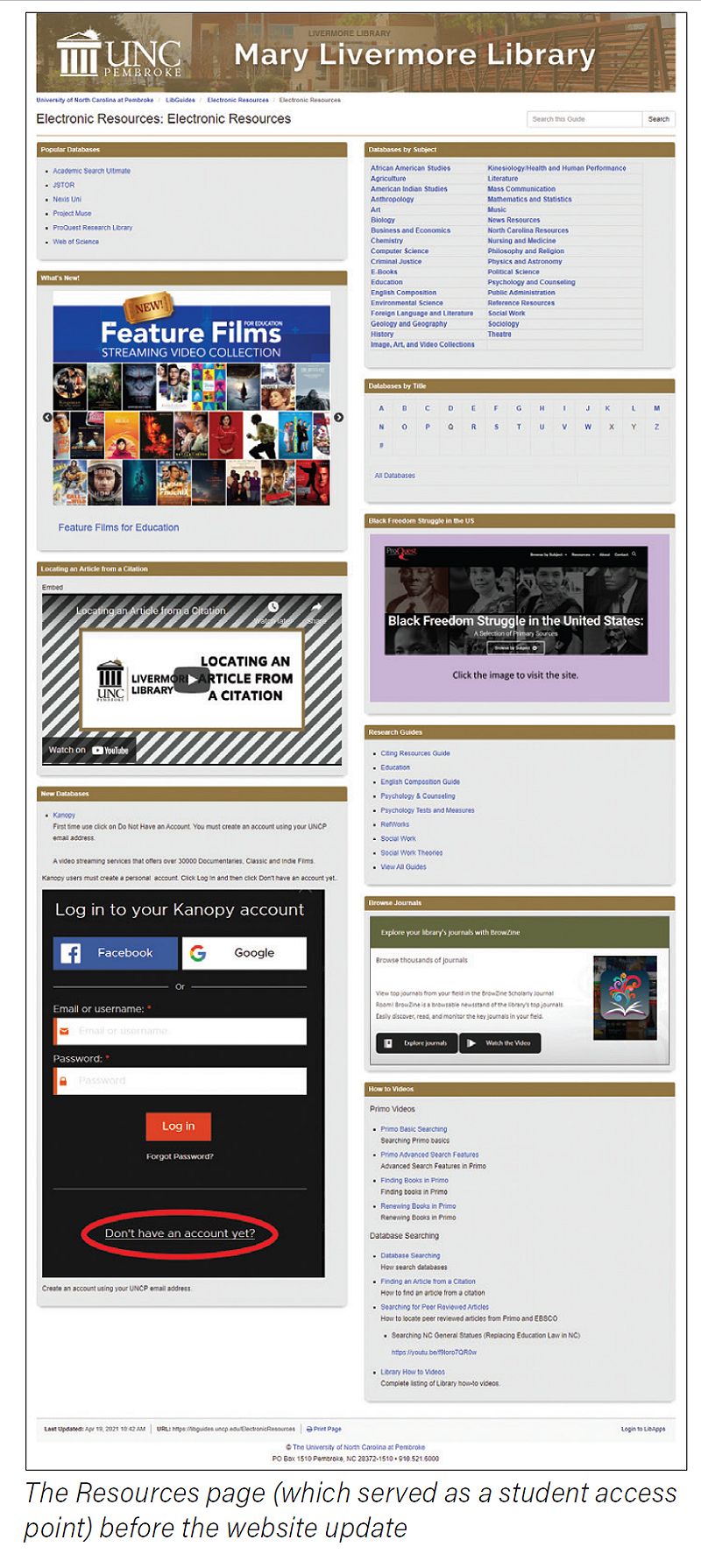 The Resources page (which served as a student access point) before the website update