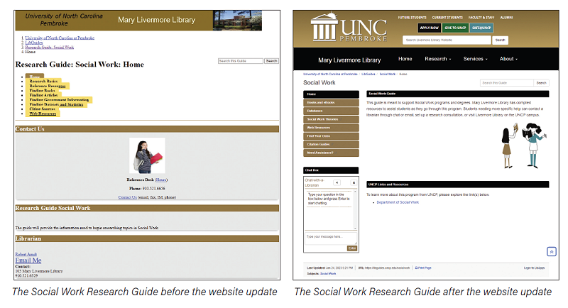 The Social Work Research Guide before and after the website update