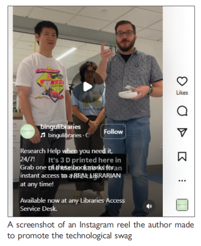 A screenshot of an Instagram reel the author made to promote the technological swag. It shows the author and two others who were part of the project.