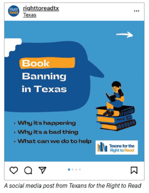 A social media post from Texans for the Right to Read