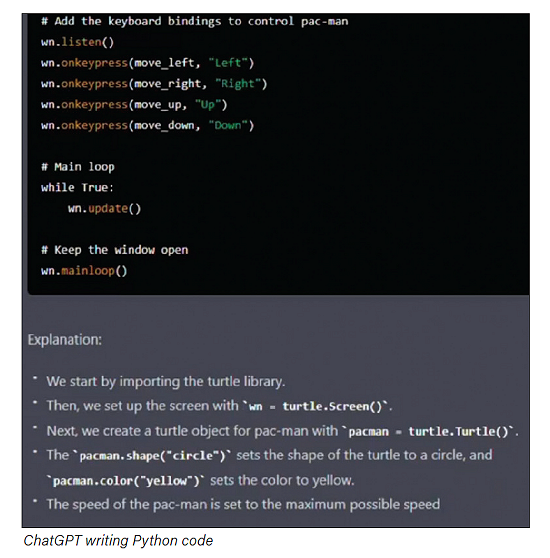 ChatGPT writing Python code (click for larger image)