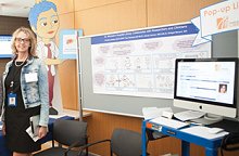 One of the St. Michael’s slides showed Sandy Iverson with the pop-up library and a promotional avatar. One of the St. Michael’s slides showed Sandy Iverson with the pop-up library and a promotional avatar.