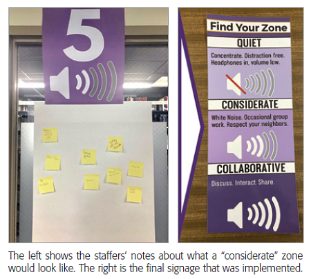 The left shows the staffers' notes about what a 'considerate' zone
would look like. The right is the final signage that was implemented.
