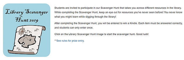 The opening page of the 2019 scavenger hunt
