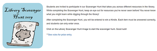The opening page of the 2019 scavenger hunt The opening page of the 2019 scavenger hunt