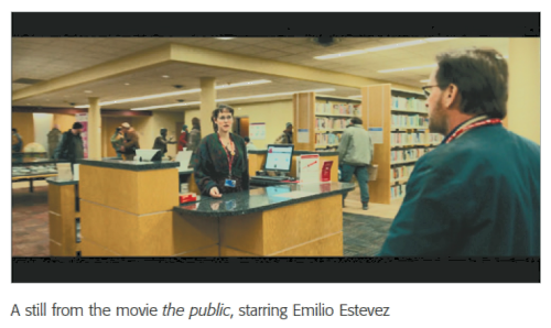 A still from the movie the public, starring Emilio Estevez