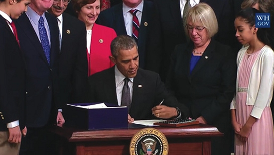 President Obama signs the Every Student Succeeds Act into law. President Obama signs the Every Student Succeeds Act into law.