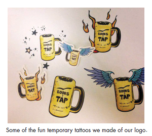 Some of the fun temporary tattoos we made of our logo. (Click for larger image)