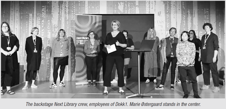The backstage Next Library crew, employees of Dokk1. Marie Østergaard stands in the center.